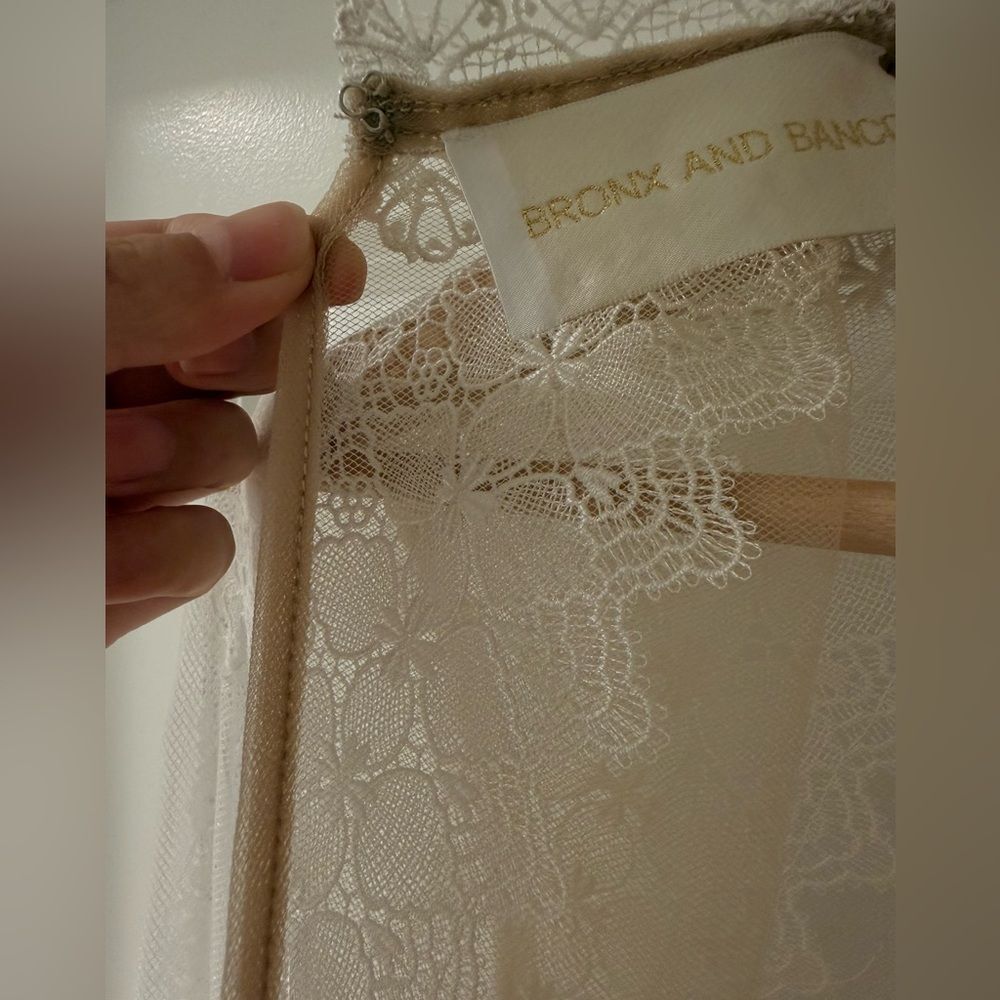 NWOT BRONX AND BANCO Daphne Ivory blush Long Sleeve Mini Bridal Dress, M - Picture 14 of 16